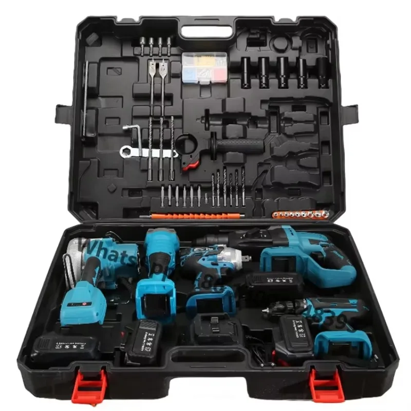 5pcs Hardware Electrical Power Combo Kit Brushless Cordless Herramientas Drill Machine Tools Set Electric Wrench Tool Box Kits
