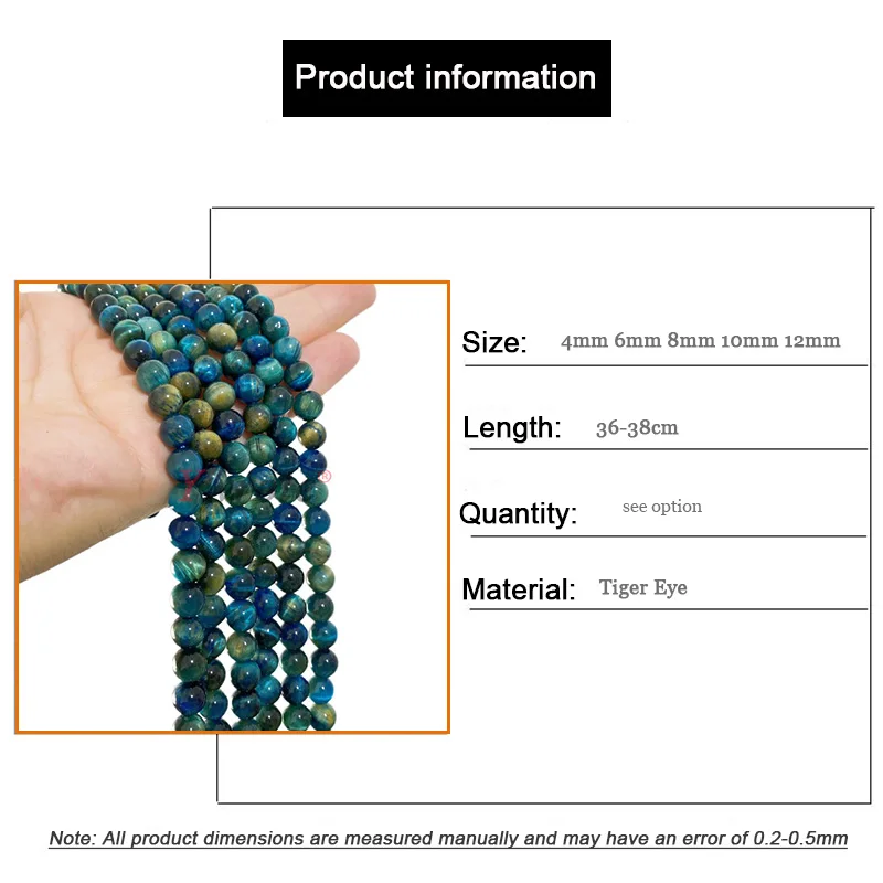 Natural Stone Lake Blue Tiger Eye Loose Round Spacer Beads  For Jewelry Making DIY Bracelet Handmade Accessories 4 6 8 10 12MM