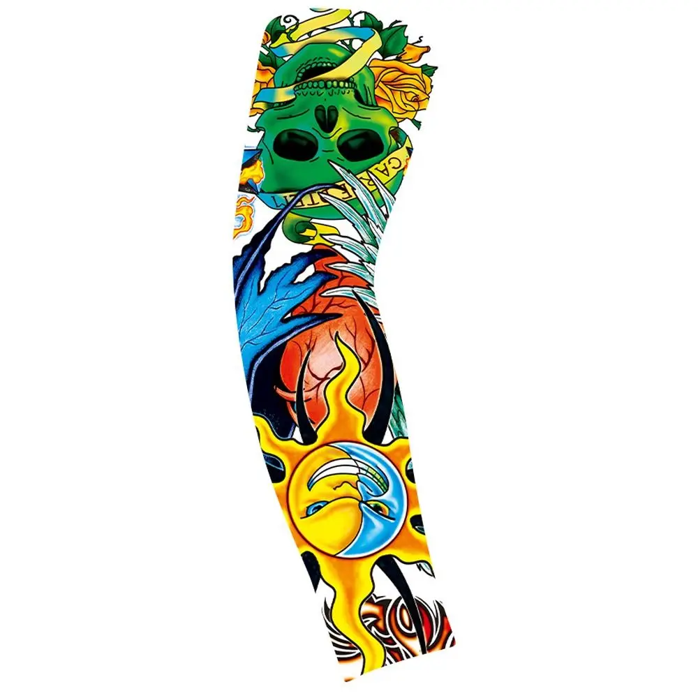 UV Protection Flower Arm Tattoo Sleeve Seamless Flower Arm Pattern Men Sunscreen Sleeve Thin Elastic Sun Protection Cover Riding