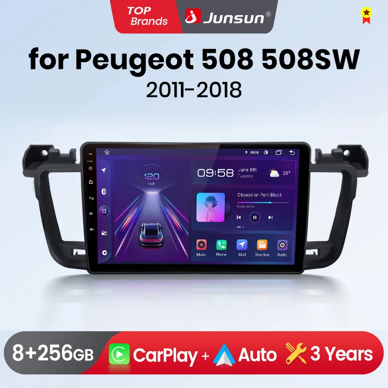 Junsun-Autoradio CarPlay Android pour KIT, Systèmes Intelligents de Voiture, Caméra, RDS BT DSP, 2 Din, 508, 508SW, 2011-2018, 360