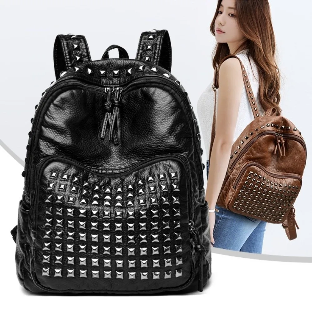 

Trendy Luxury Design Rivets Backpacks Large Capacity Soft Leather PU Backpacks Wear Resistant Punk Backpacks Unisex