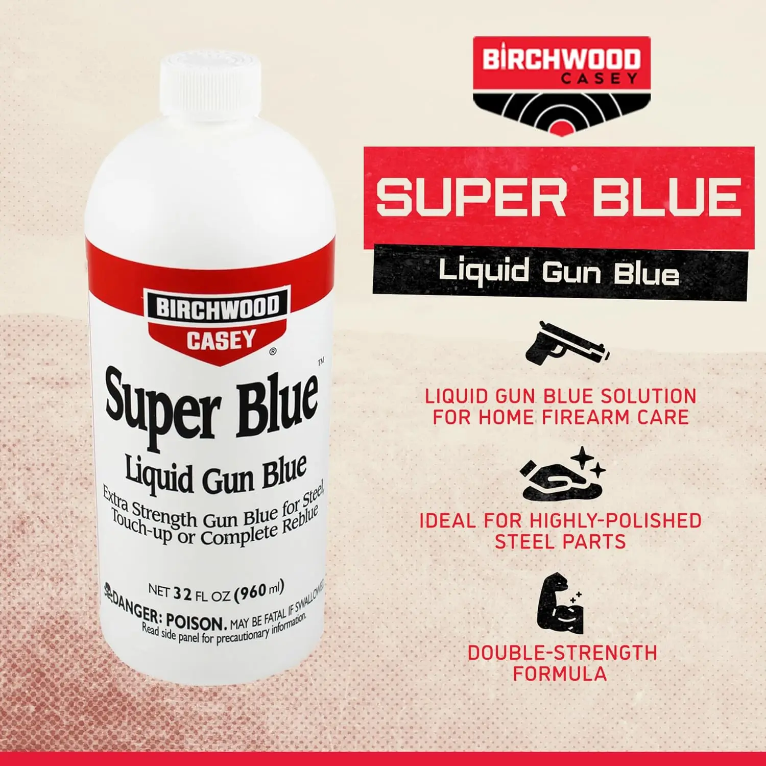 Super Blue Liquid Gun Blue with Double Strength Design for Rifles, Pistols, Revolvers, Shotguns, and Other Firearms, Blue