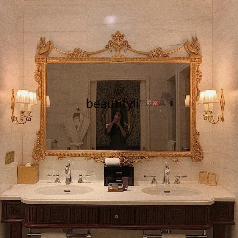 

cqyEuropean retro makeup mirror special-shaped carved wall-mounted bathroom mirror living room dressing mirror