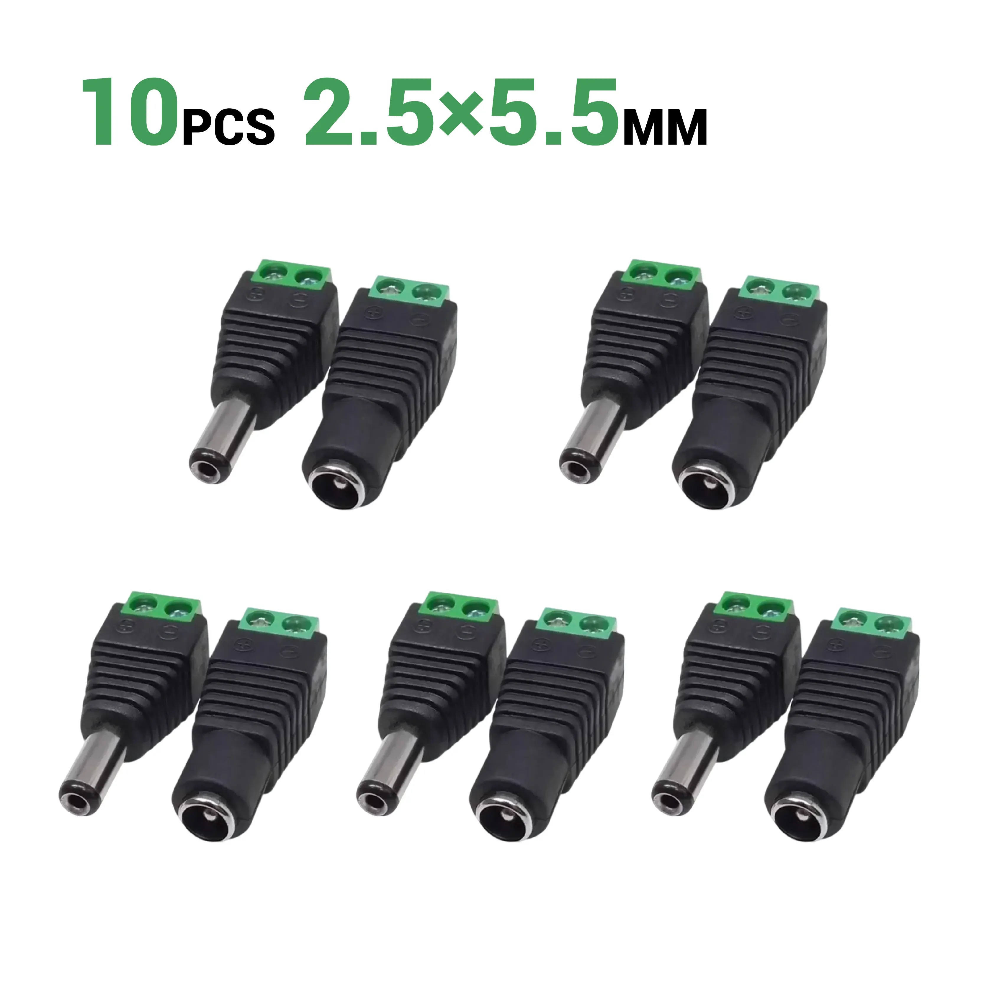 4/10 Stück 5,5 mm x 2,1/2,5 mm weiblich männlich DC-Netzstecker 12 V Adapter für einfarbige LED-Streifen und CCTV-Kameras