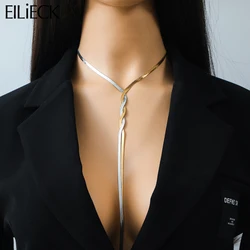 EILIECK 316L Stainless Steel Gold Silver Color Crossing Long Necklace For Women New Exaggerated Chain Jewelry Party Wedding Gift
