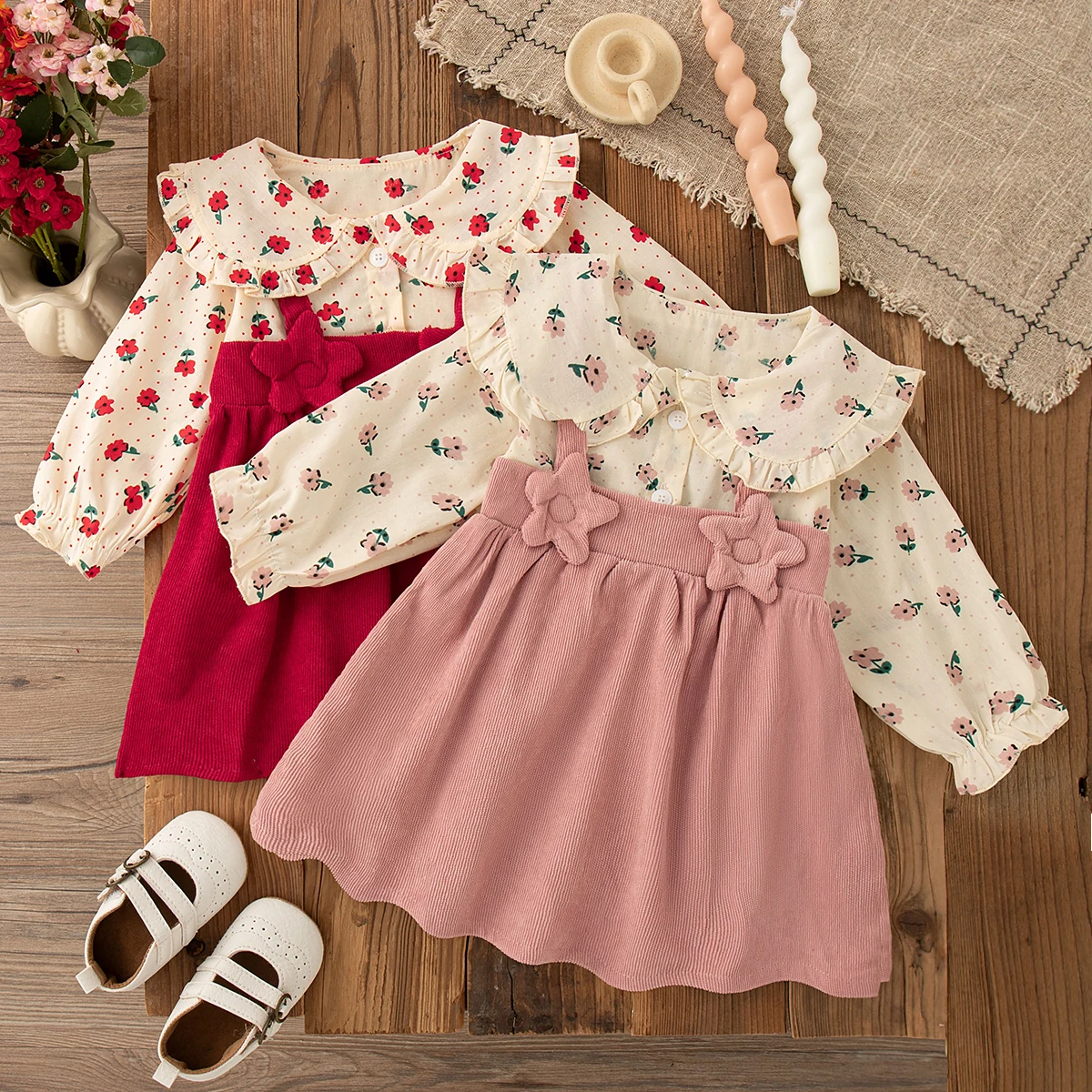 Girls Dresses Spring And Autumn Bow And Flower Pattern Long Sleeve Baby Girl Dress Cute Birthday Celebration Kids' Clothing