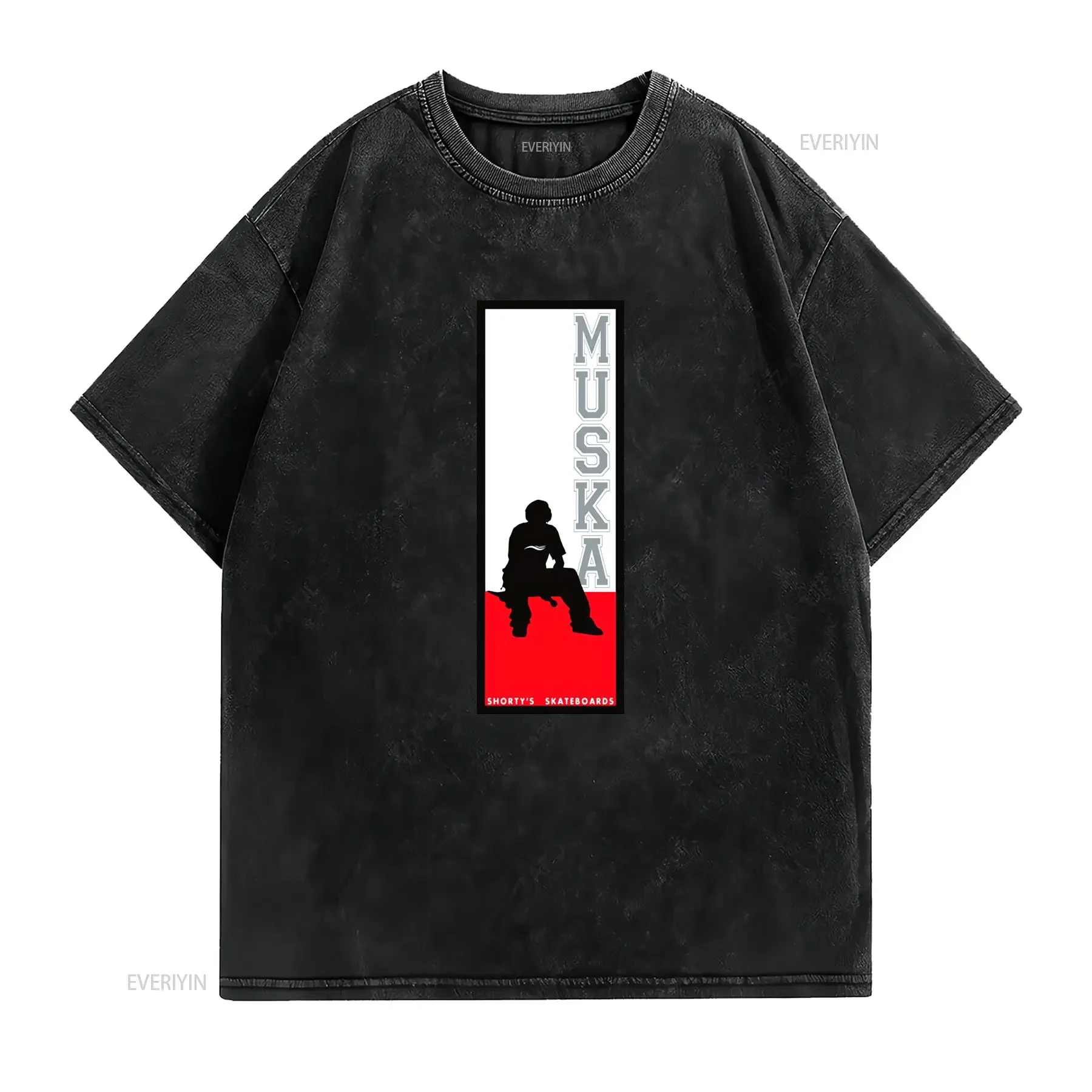 Cool Streetwear Skateboard Skater Silhouette MUSKA Print Casual T Shirt vintage Washed Unisex Top For Everyday Wear graphic