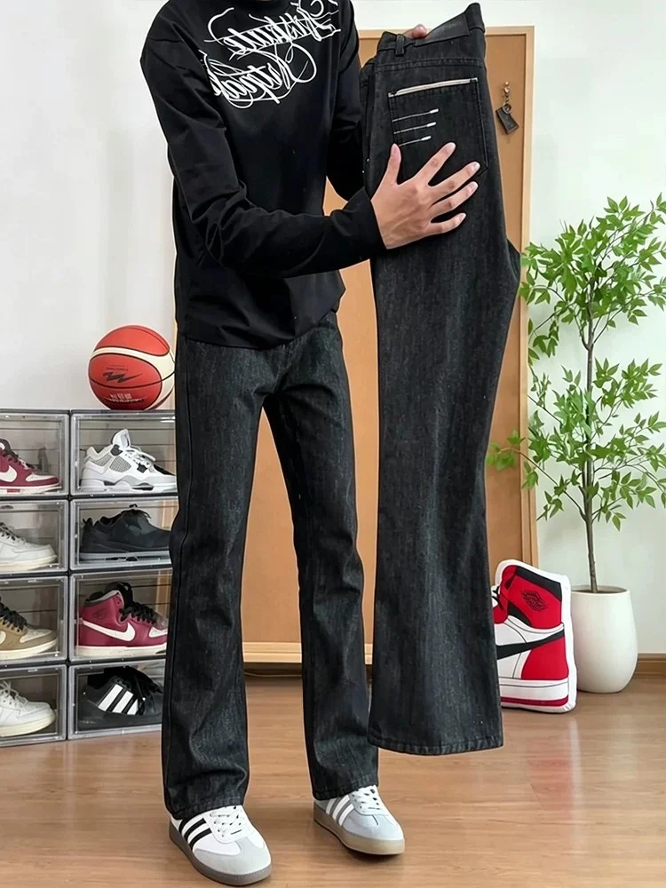 American High Street Four-Line Embroidery Original Jeans Men's Trendy Straight Leg Casual Jeans Youth Popular Loose Fit