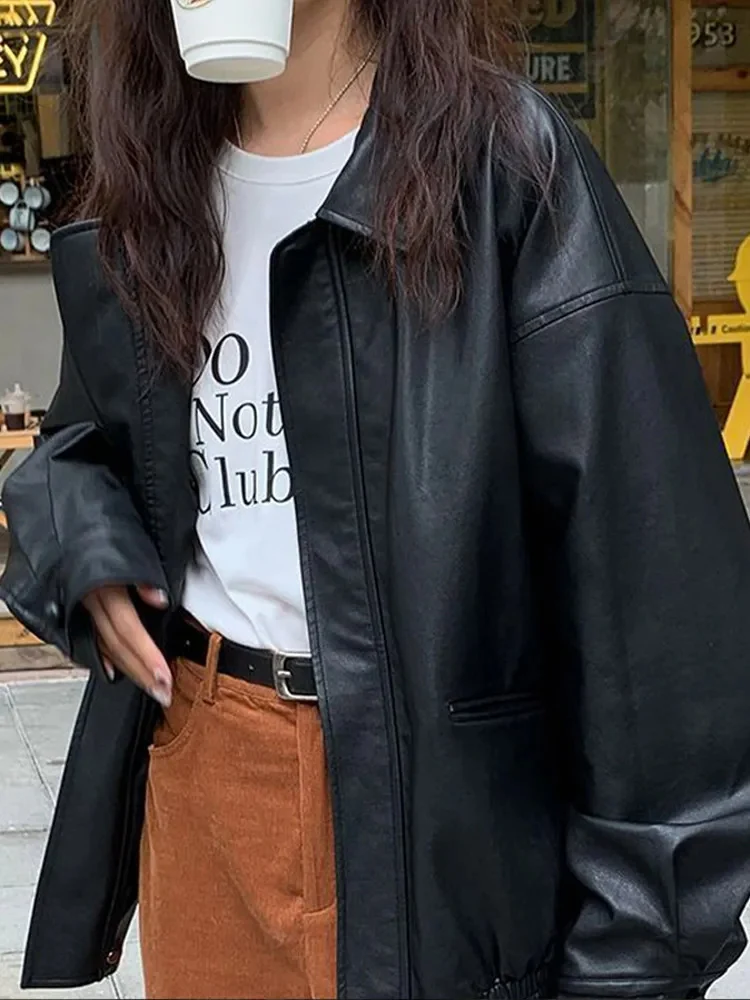 Zoki-Chaqueta de Moto Retro de Pu para mujer, ropa de calle Harajuku, abrigo de motorista con letras de Hip Hop, manga larga informal americana, Top Vintage Y2K, Bf, nuevo