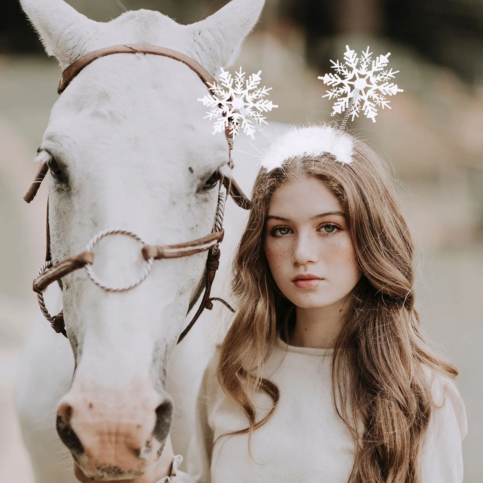 2Pcs Holiday Snowflake Hair Hoops Exquisite Christmas Headdress Functional Hairband for Party Performance Cosplay