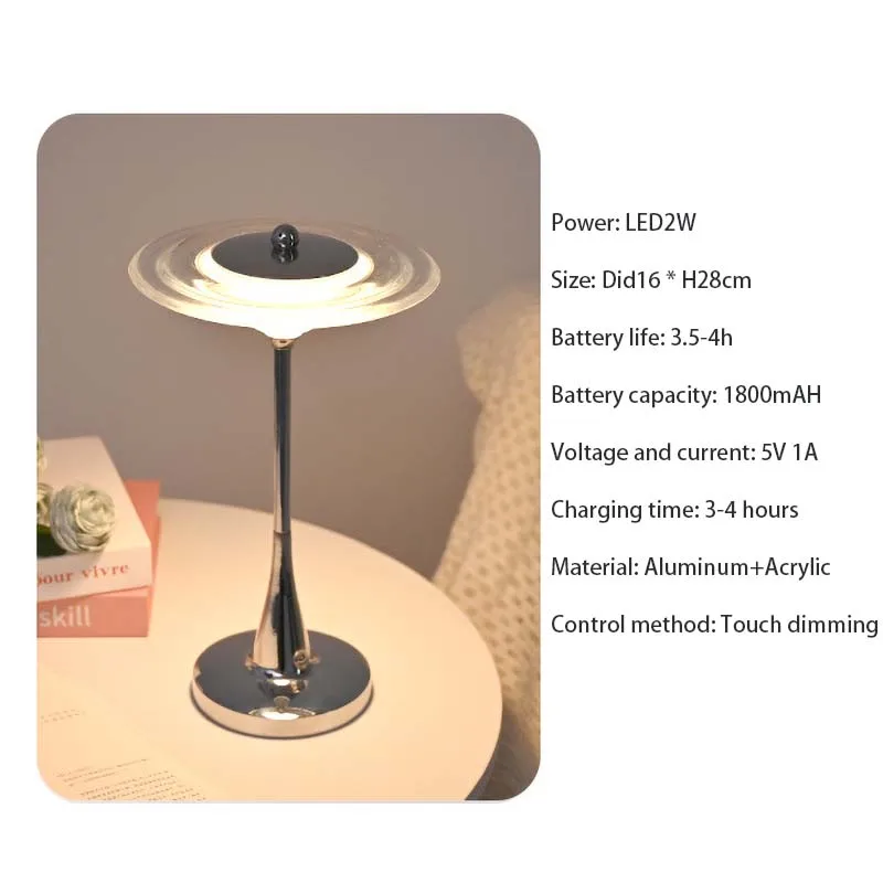 LED UFO touch decorative desk lamp, ambient night light, bedside table top, bedroom rechargeable creative small desk lamp