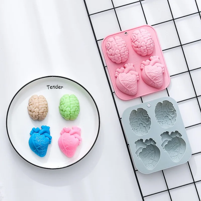 Heart Brain Candle Mold DIY 4 Cavity Aroma Scented Soap Candle Silicone Mould Chocolate Cake Baking Tools Bakeware Supplies