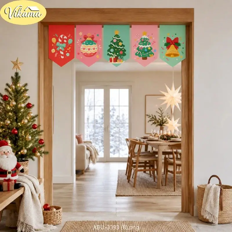 VIKAMA Pastel Bell Ornament Triangle Curtain, 5 Designs, Doorway Decor for Bedroom Living Room Kitchen