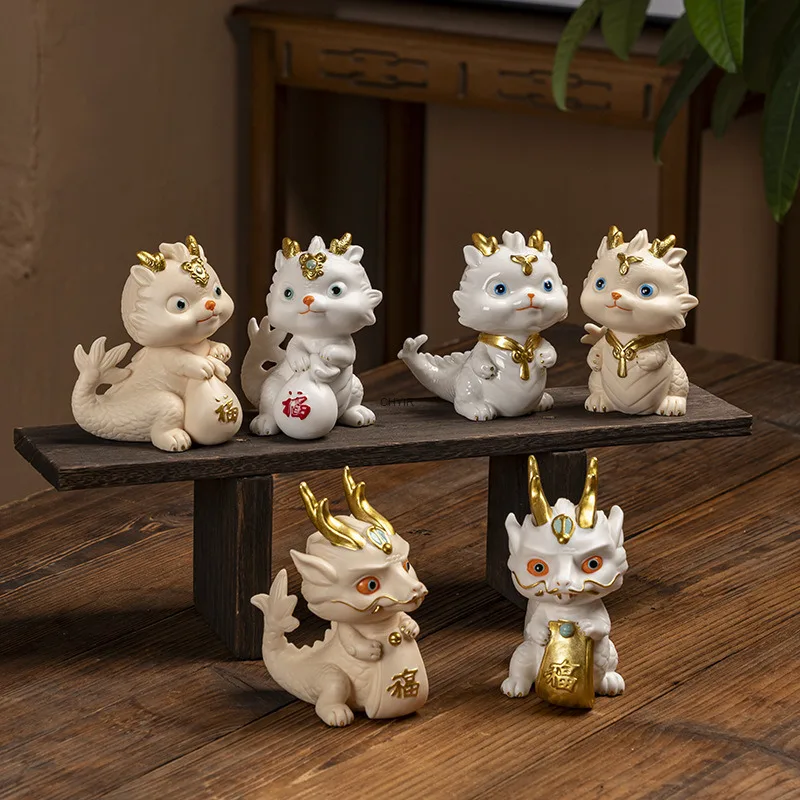 

Креативный мультяшный китайский стиль, маленький дракон, зодиак, керамическое украшение для дома, год дракона, богатство, счастливый шарм, чайная комната