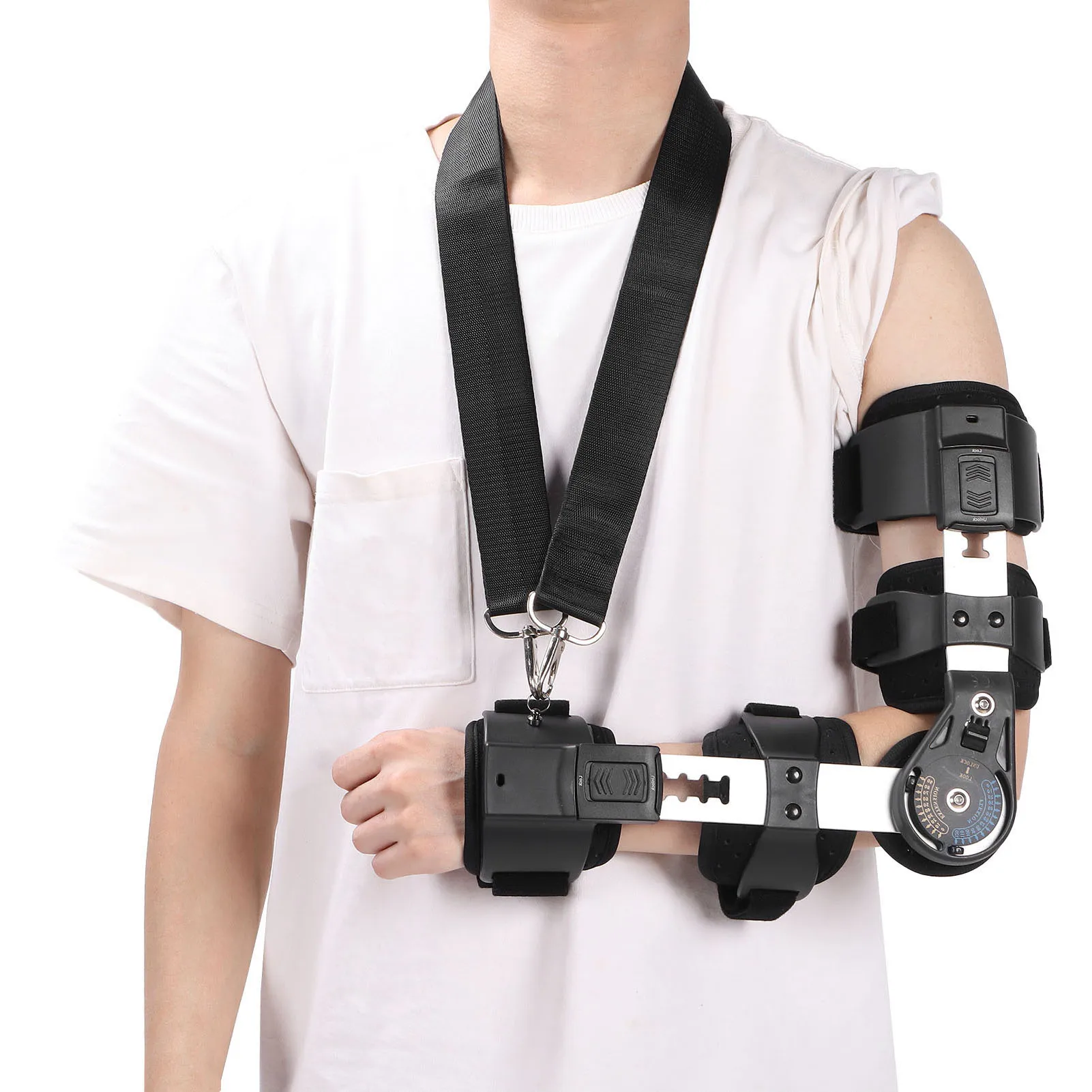 

Hinged Elbow Brace with Sling Adjustable Stabilizer Splint Arm Injury Recovery Support Brace Left Right Elbow Forearm Strap