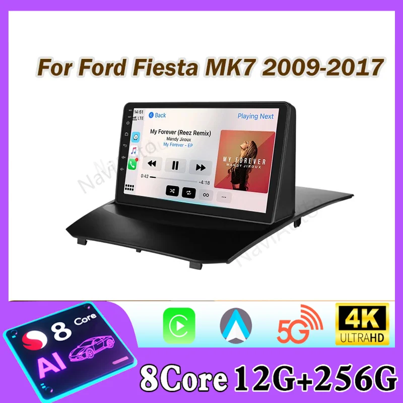 Radio Multimedia con Reproductor de Video para Ford Fiesta MK7 2009-2017, Pantalla QLED de 9 Pulgadas, Android Stereo, GPS, Carplay, Auto, Sin DVD 2din