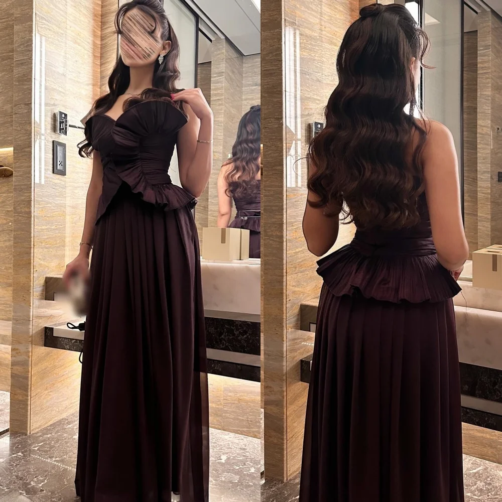 

Customized Intricate Matching Jersey Pleat A-line Strapless Long Dresses Bespoke Occasion Formal Classic