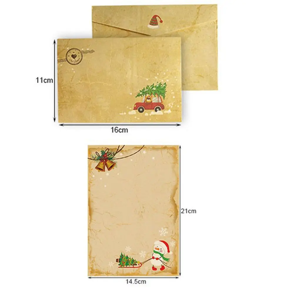 6pcs/set Party Snowman Invitation Greeting Card Santa Claus Christmas Envelopes Letter Paper Xmas Letter Pad Kraft Paper