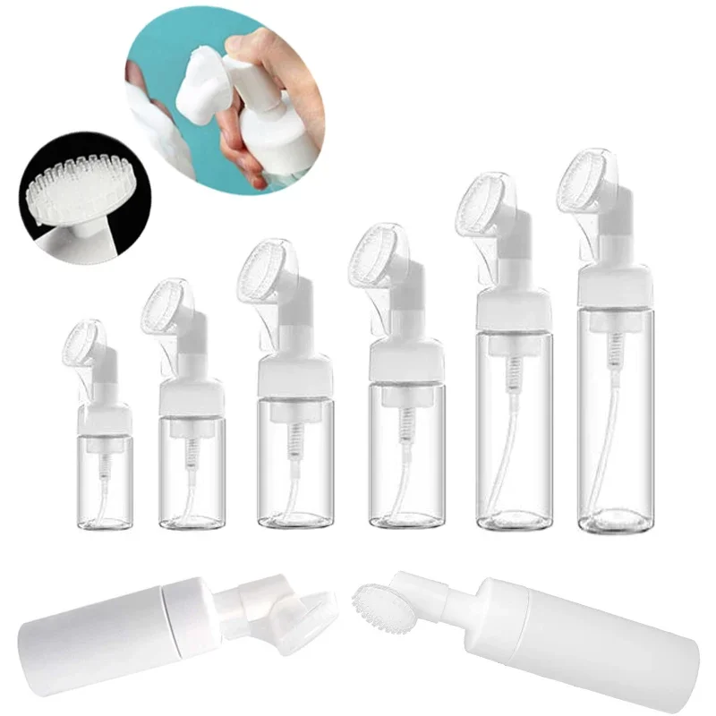 1Pcs 100ml-250ml Portable Empty Plastic Foaming Bottles w/ Silicone Massage Brush Head Travel Cleanser Pump Dispenser Containers