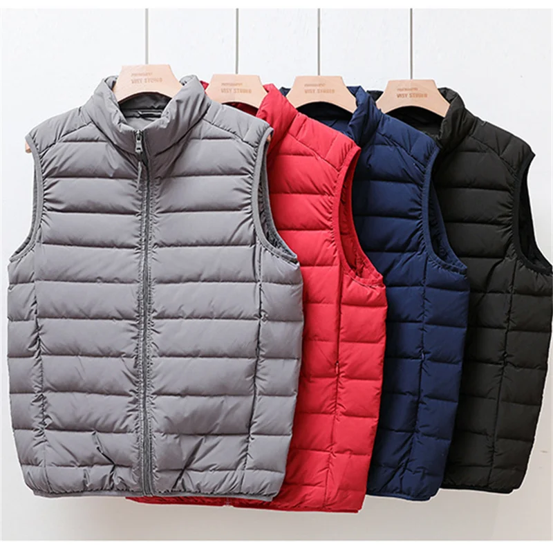 

Autumn Winter Warm Oversize Down Vest Jacket Men Ultra Light White Duck Down Tank Coat Male Sleeveless Short Waistcoat Outwears