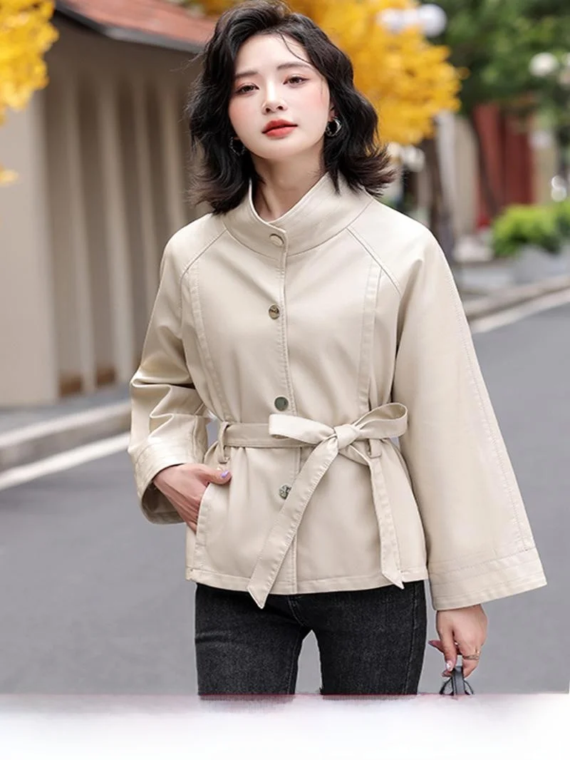

Ning Genuine Leather Jaet Women's ort Sle eepskin Faionable Outerwear Spring Autumn New Arrival