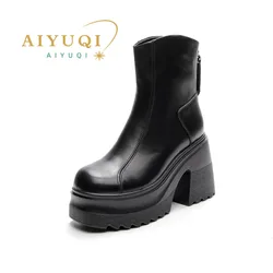 AIYUQI Women High Heel Boots Genuine Leather 2024 New 10cm Heel High Women's Booties Platform British Style Fashion Boots Women