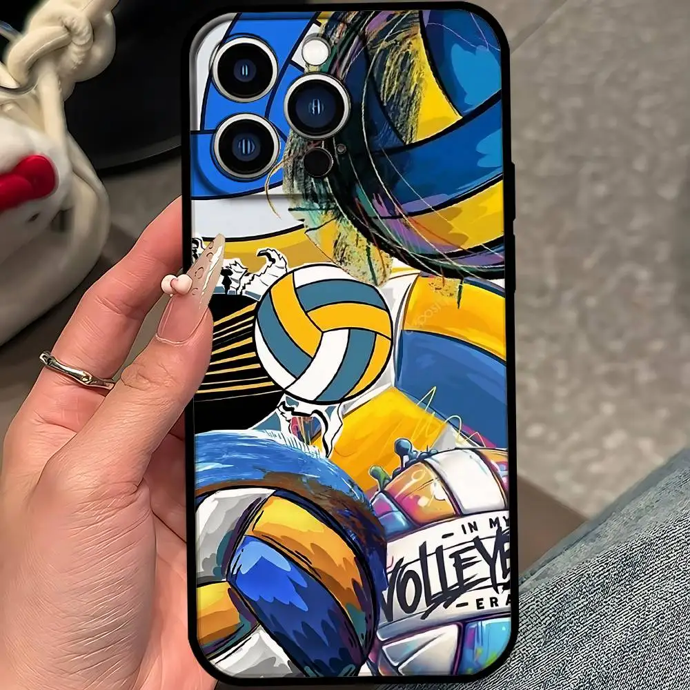 حافظة هاتف مطلية بالكرة الطائرة لهاتف آيفون 17 16 15 14 13 12 11 X XR XS Plus Pro Max غطاء أسود ناعم صغير