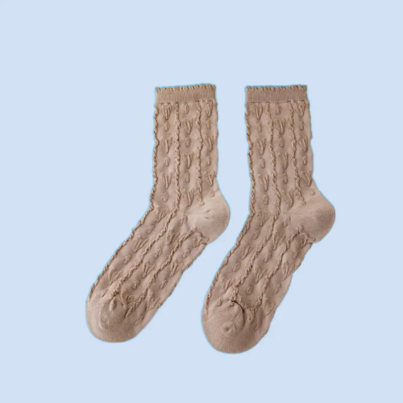 5/10 Pairs Cotton Socks Middle-tube Socks Love Heart Embossed White Long-tube Lolita Socks Autumn and Winter Women's Lace Socks