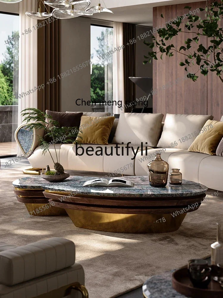D5556 Natural marble coffee table special-shaped villa designer conch coffee table combination