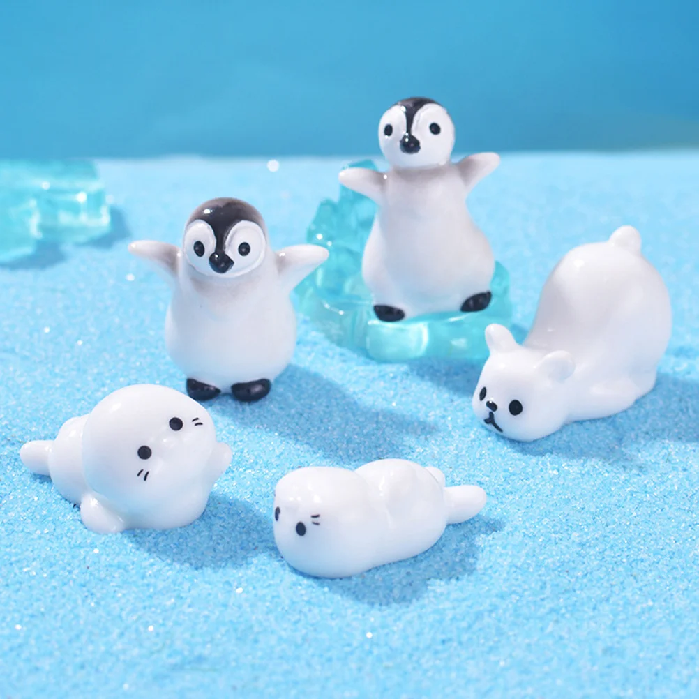 

1Set Micro Landscape Decor Miniature Arctic Animals Resin Hand-Painted Penguin Polar Bear Seal Ice Sculpture for Garden Fairy