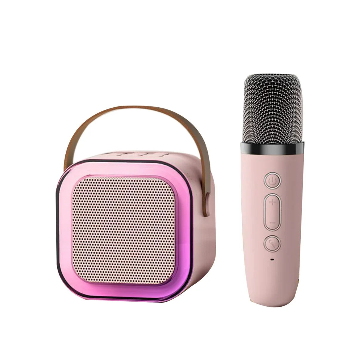 Altavoz portátil K12 con micrófono para el hogar, altavoz pequeño con Bluetooth, con 1 micrófono para regalos de cumpleaños, fiestas en casa, color rosa