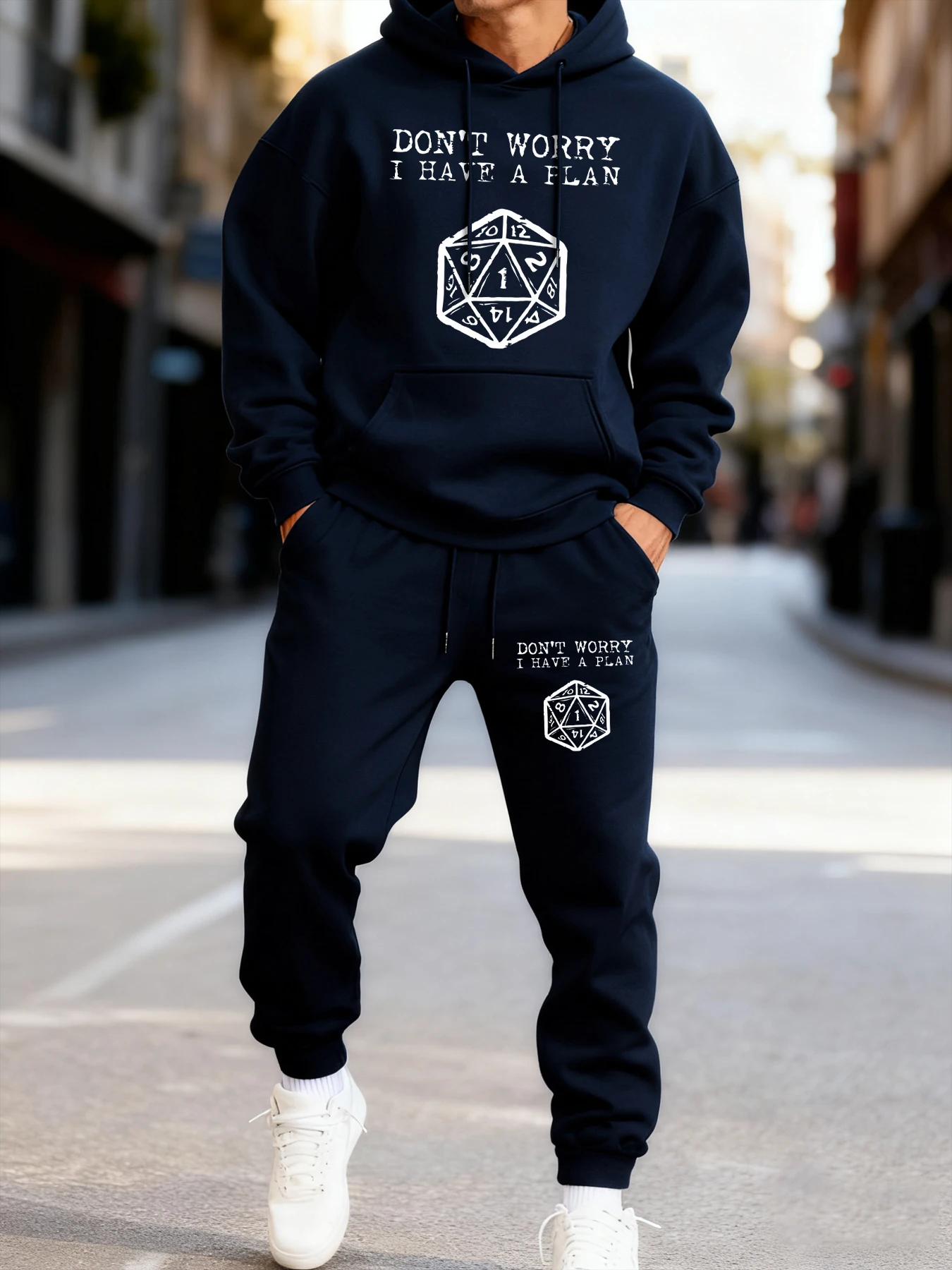 

Don'T Worry I Have A Plan Printed Male Hoodie Set Loose Pocket Two Pices Sets Fleece Autumn Clothing Casual Winter Clothes