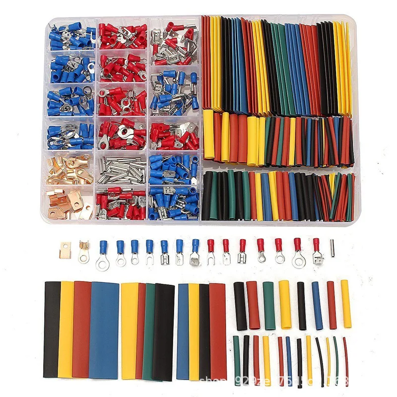 678PCS Combo Box Cold Crimp Terminals Kit 350Pcs Copper Wire Lugs + 328Pcs Heat Shrink Tubing Waterproof Cable Connectors Set