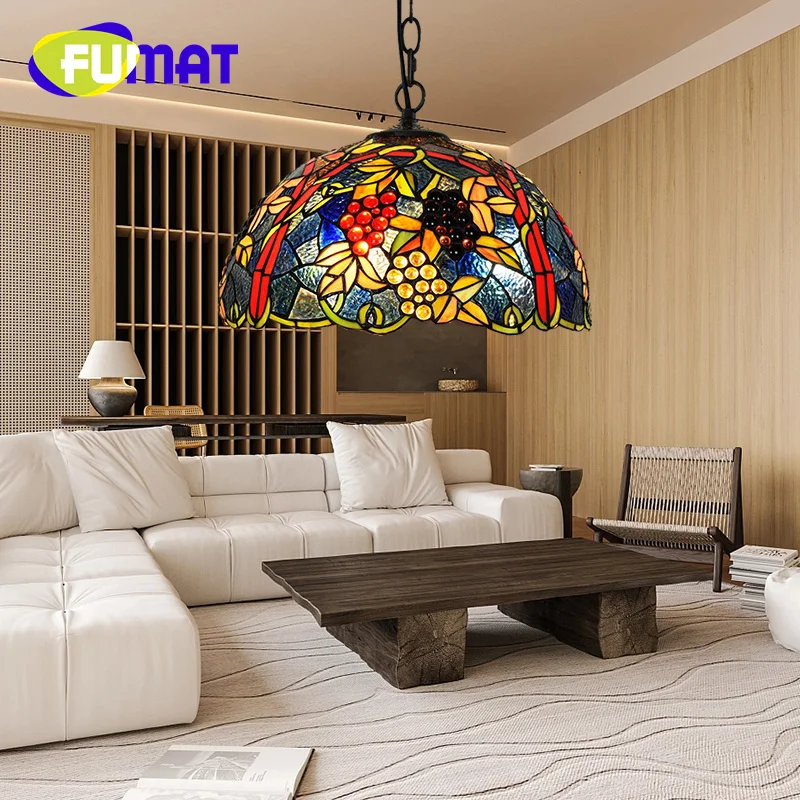 

FUMAT Tiffany Light Luxury stained glass ceiling light Art Deco Living room Dining Room Bedroom American style grape chandelier