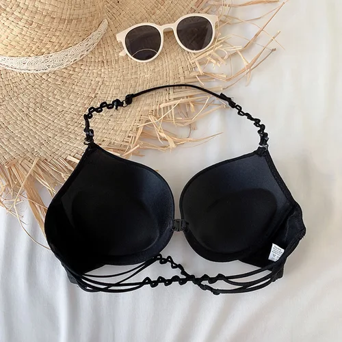 Imagen 2 del producto Sujetadores Halter Sexy para mujer, Bralette Con aros, ropa interior suave para mujer, sujetadores invisibles sin costuras, Push Up, Lingrie para niñas jóvenes