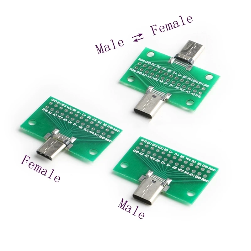Type-C Male to Female USB 3.1 Test PCB Board Adapter Type C 24P 2.54mm Connector Socket For Data Line Wire Cable Transfer