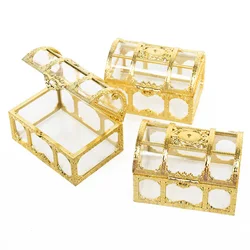 10Pcs Golden Treasure Chest Candy Boxes Jewelry Storage Plastic Snack Packaging Gift Box for Birthday Wedding Party Decorations