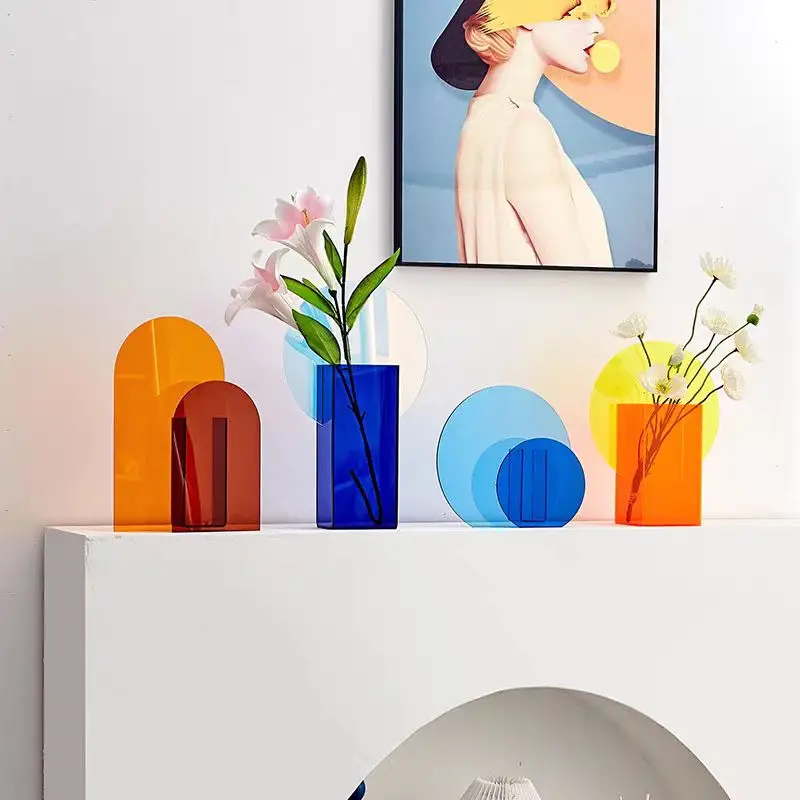 

Acrylic Colorful High-end Style Vase Art Living Room Decorative Item Design Sense Creative Minimalist Vases Vaas Home Decor