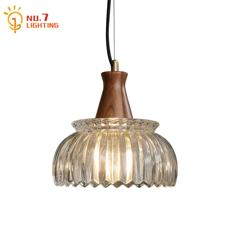 

Medieval Vintage Brass Glass Pendant Light LED E27 Walnut Hanging Lamp Home Decor Restaurant Bar Bedside Homestay Kitchen Island