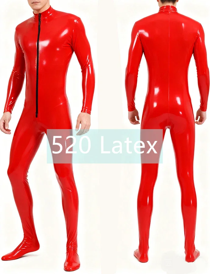 Handmade 100% Natural Latex Man Catsuit With Front  Zip Fetish Latex Bodysuit With Sock Jumpsuit Halloween Cosplay Costume