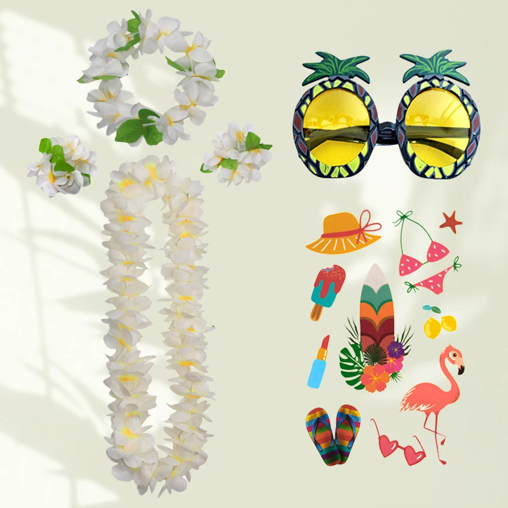 

6pcs In 1 Set Hawaiian Costume Accessories Durable Floral Wreath Headband Lifelike Tropical Garland Luau Party Decoration