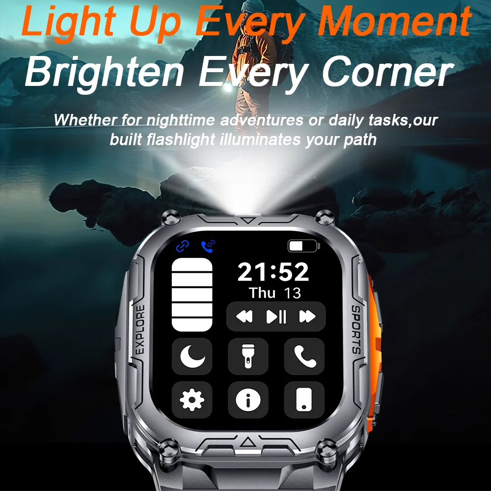 2025New Sports Smart Watch 2.01" HD Make Answer Call Voice Assistant Flashlight Outdoor 1000mAh Battery Smartwatch For Men Women
