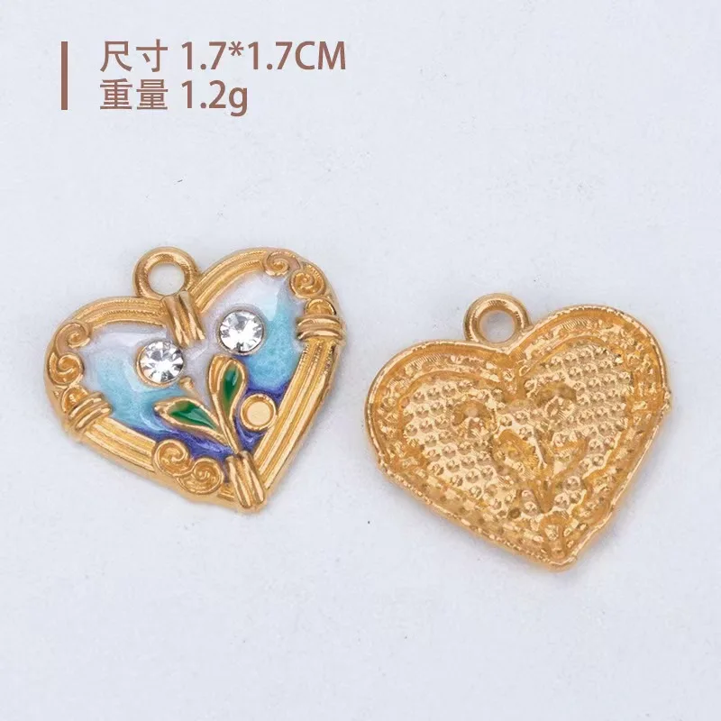 New10pcs/lot17mm alloy drip oil gold diamond heart pendant DIY bracelet necklace earrings handmade fashionable versatile accesso