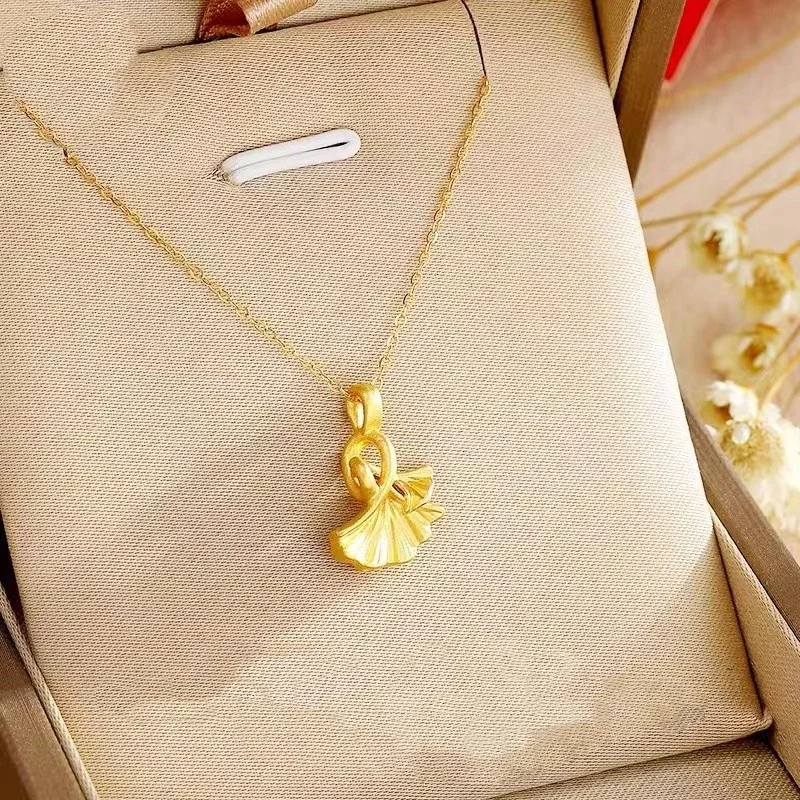 SMILE Full gold 999 pendant 24K gold fashionable ginkgo leaf pendant for women's jewelry store gift D0251