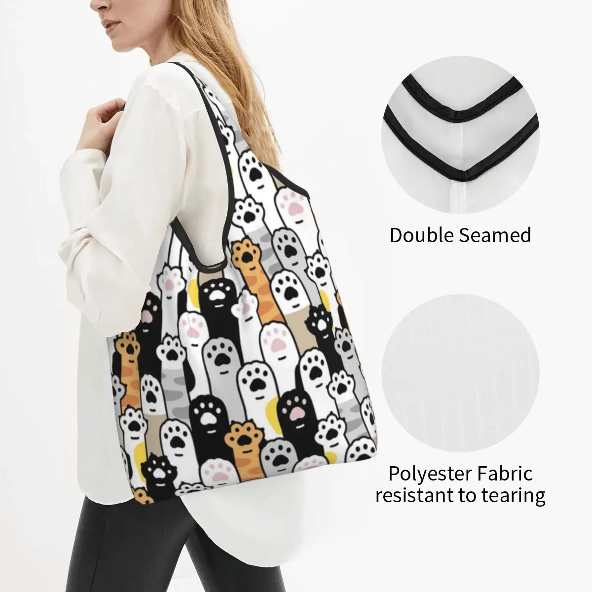 Cute Creative Cat Groceries Shopping Bag Kawaii Shopper Tote Shoulder Bags Big Capacity Portable Handbag