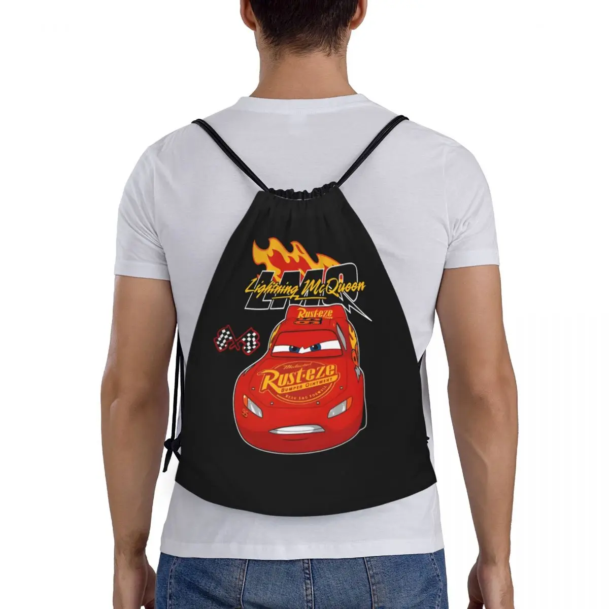 Custom Retro   Lightning McQueen Car Drawstring Backpack Sports Gym Bag for Men Women Cartoon Training Sackpack