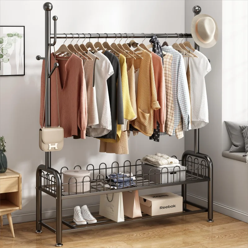 Minimalist Place Saving Clothes Rack Aesthetic Hallway Drying Storage Standing Clothes Rack Shelves Gold Hotel Home Furniture
