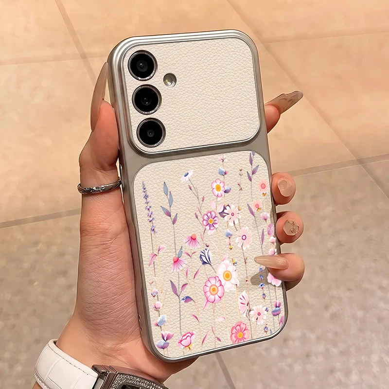 For Samsung Galaxy S26 S25 S24 Ultra S23 S22 Plus S21 FE Case Pink Purple Wildflower Design Cover For A17 A37 A57 A56 A55 Fundas