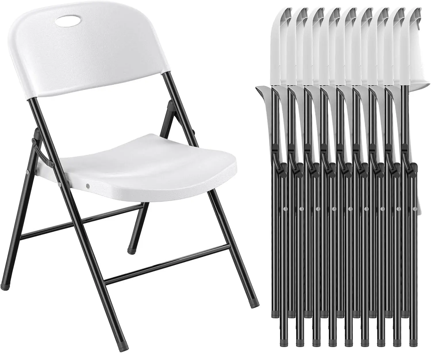 10 Pack 650 Weight Limit Heavy Duty Plastic Folding Chair with Reinfoced Steel Frame for Indoor and Outdoor