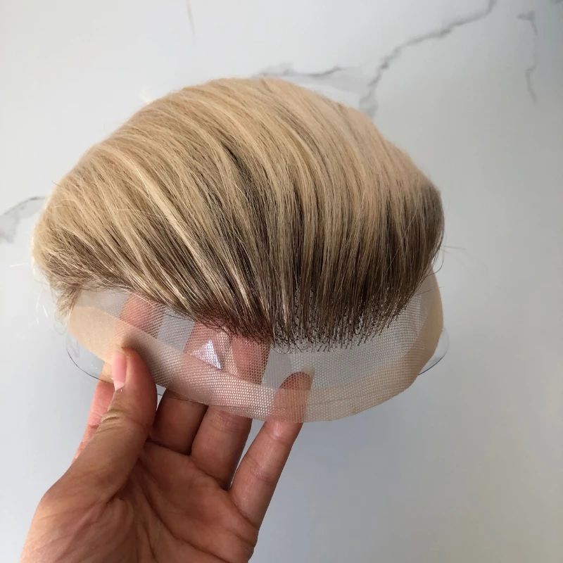 Human Hair Toupee For Men Thin Skin PU 8*10 Straight Hair Mens Wigs T4/613 Blonde Hair Replacement For Men Human Hair System